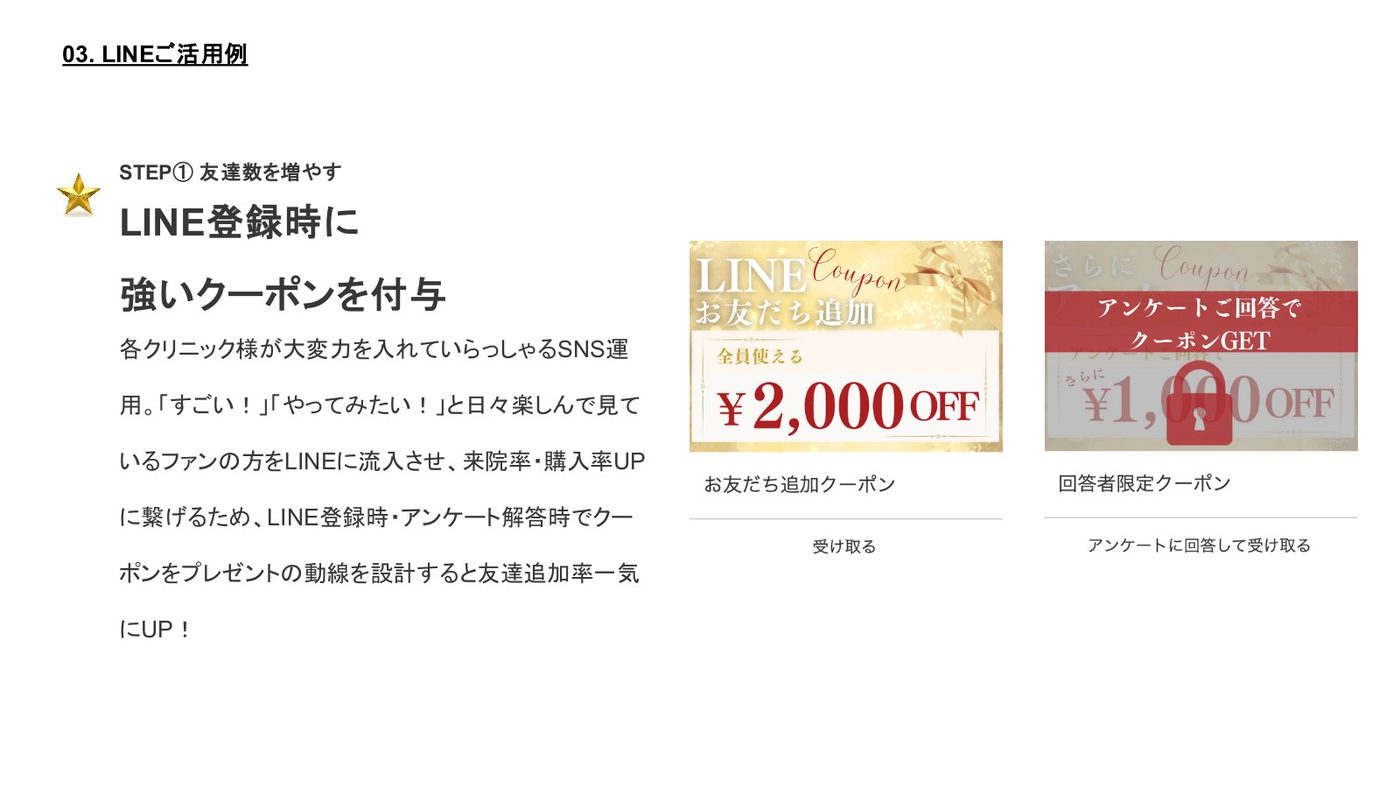 LINE登録時に受け取れるものを用意し、SNSから流入させる設計を示した資料